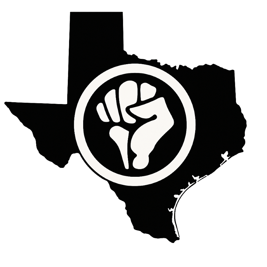 Texas with raised fist logo